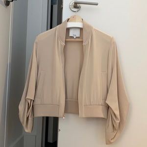 Tibi Blush Silk Sculpted Bomber Jacket